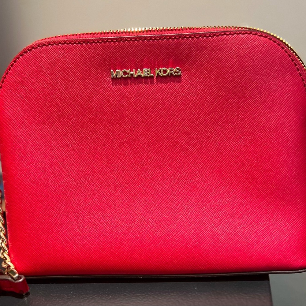 Michael Kors Cindy Dome Crossbody Bag in Red with gold accents USED ONCE
